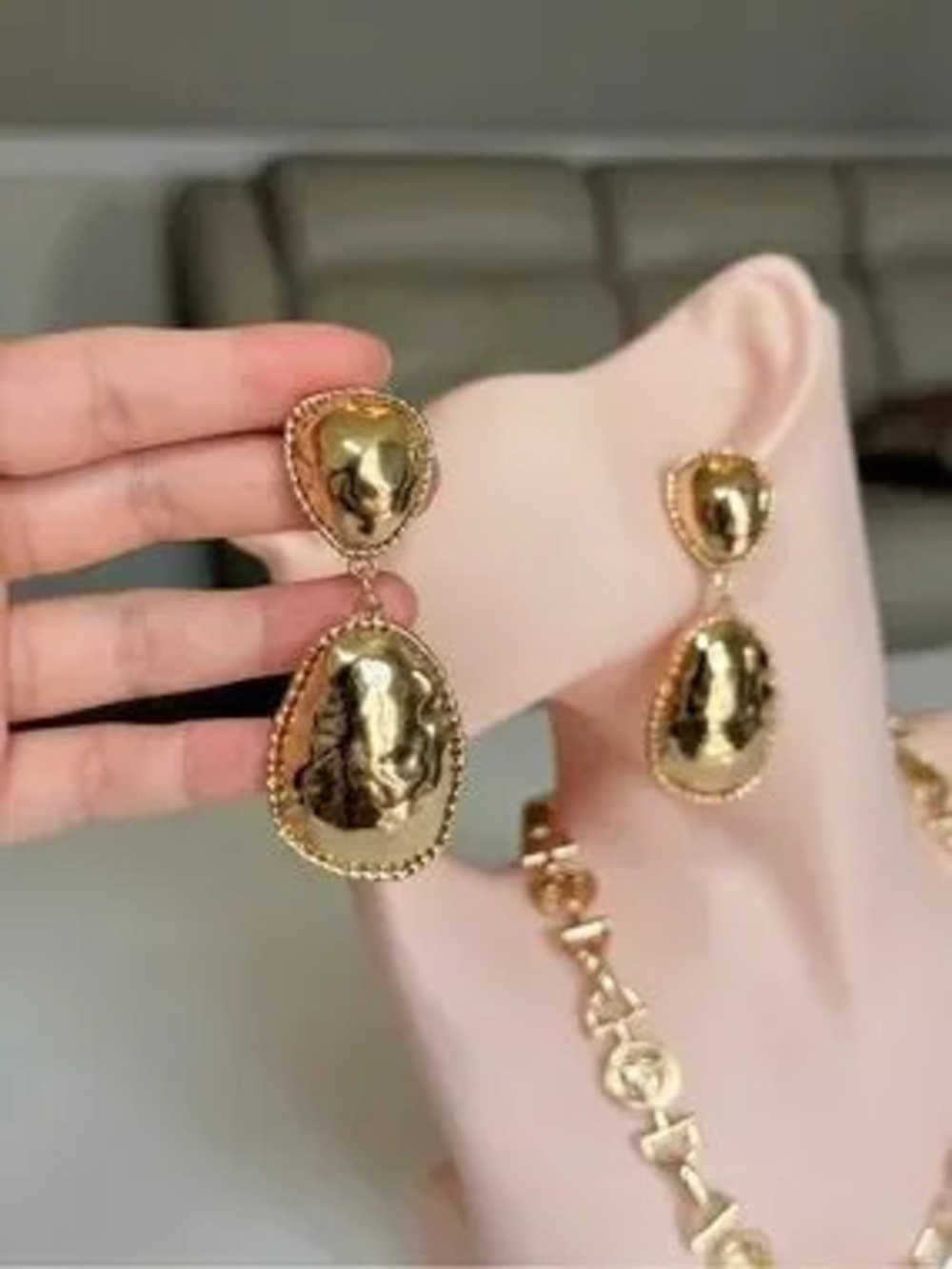 Gold-Tone Hammered Drop Earrings